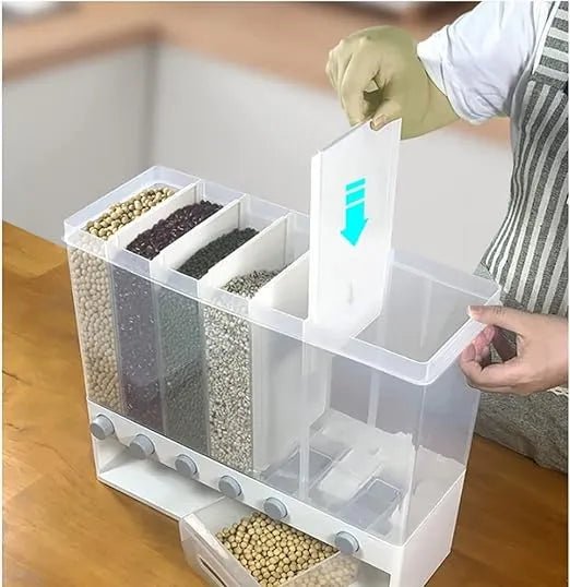 6 - in - 1 Wall - Mounted Food Dispenser — Airtight Cereal & Grain Organizer - Mazmart.pk