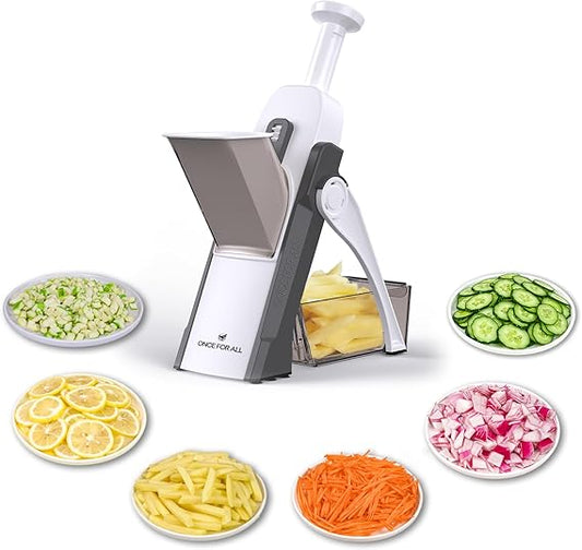 Mandoline Slicer | 5 - in - 1 Vegetable Chopper & Food Cutter | Adjustable Thickness 0.1–8mm | Fast Meal Prep (Gray) - Mazmart