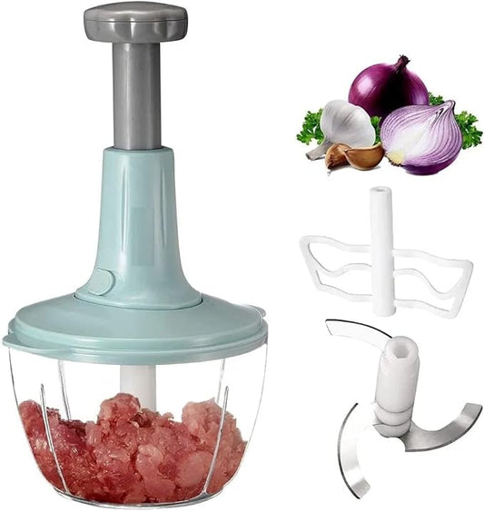 Manual Hand Push Chopper | Vegetable & Fruit Cutter | Food Processor for Quick Meal Prep - Mazmart
