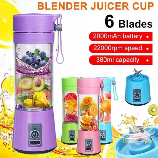 Portable Mini 6 Blade Juicer Blender | Rechargeable Outdoor Juicing Cup (380ml) - Mazmart.pk