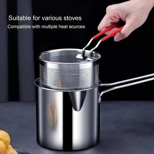 Premium Stainless Steel Deep Fryer Pot with Strainer - Mazmart.pk